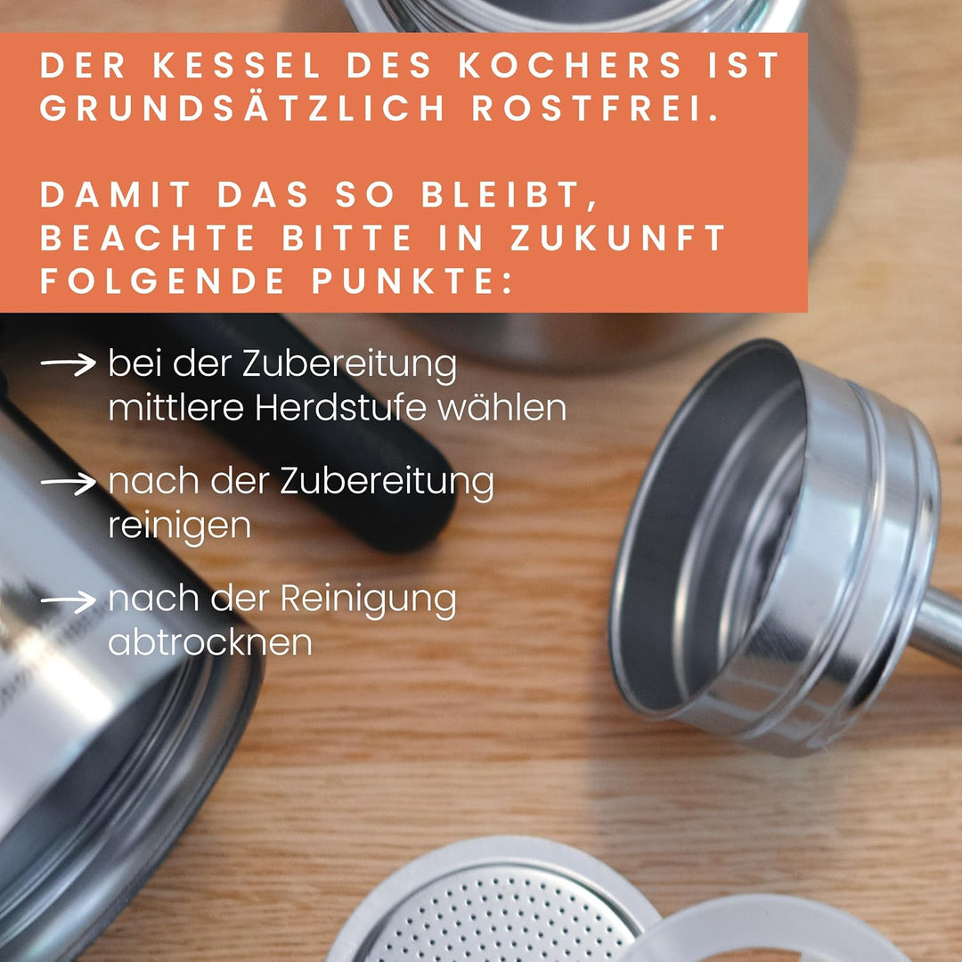 Groenenberg Espressokocher Edelstahl 1-2 Tassen | Espressokanne (100 ml Füllmenge) | Mokkakanne | Ca