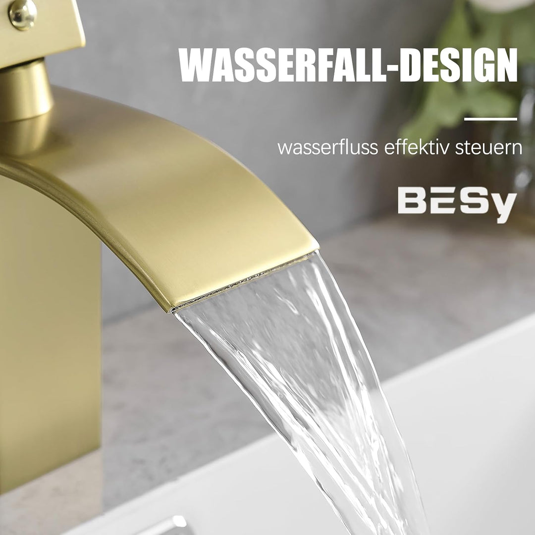 BESy Wasserfall Auslauf Badezimmer Waschtischarmatur, Einhebel-Waschtischmischbatterie, RV Waschbeck