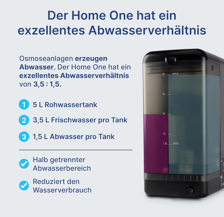 HO3 Home One Auftisch Osmoseanlage für Trinkwasser mit 4 Temperaturstufen (RT, 50, 85, 95°C), 5 Stuf