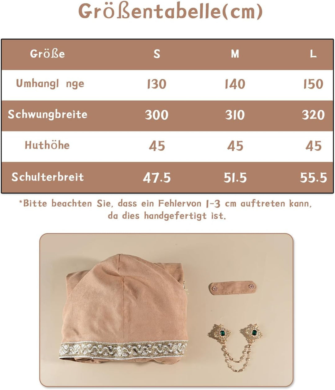 Fiamll Mittelalter Umhang Damen Kapuze Mantel mit Manschette Einfarbige Trenchcoat Renaissance Vampi