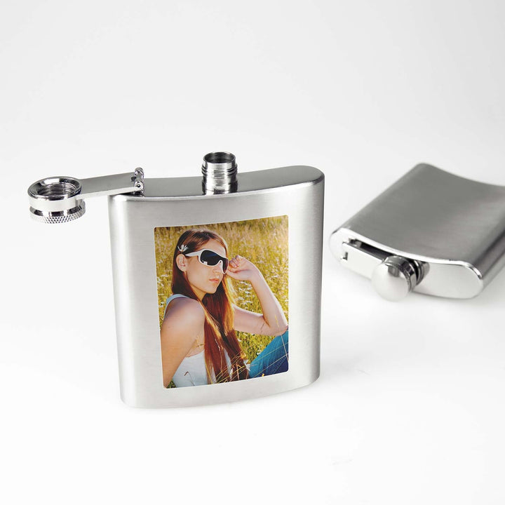 Contento | Personalisierter Flachmann mit Foto bedruckt | 6 oz Edelstahl | Persönlicher UV-Druck | G