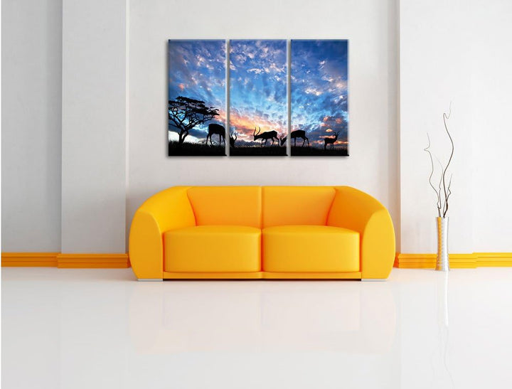 Pixxprint Tiere in der freien Natur am Abend 3-Teiler Leinwandbild 120x80 Bild auf Leinwand