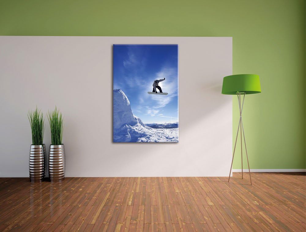 Pixxprint Snowborder als Leinwandbild/Grösse: 120x80 / Wandbild/Kunstdruck/fertig bespannt 80x120, 8