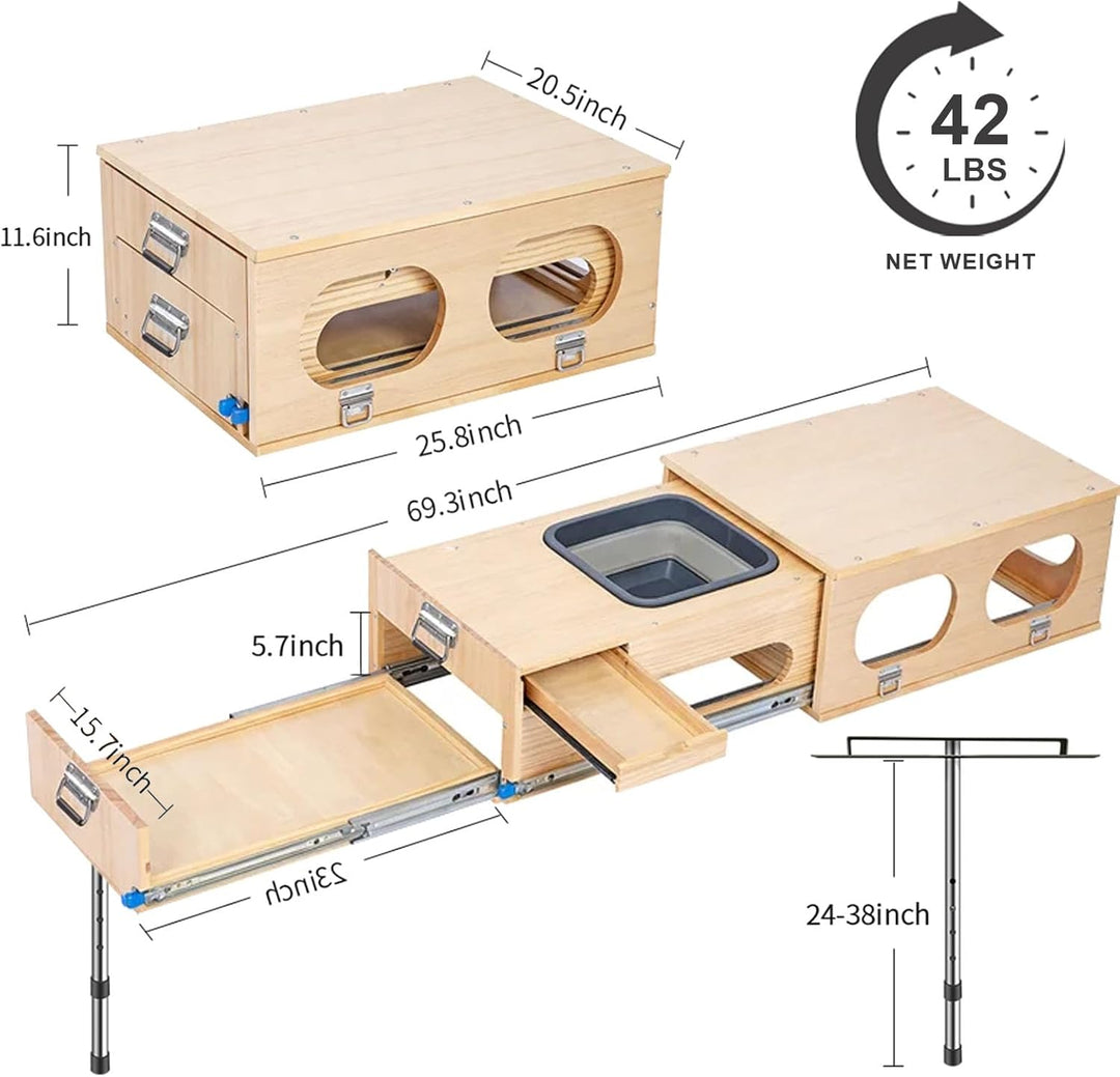 Overland Campingküche, Klappbare Campingbox mit Spüle, küchenbox Camping, Stauraum und Platz für 2 B