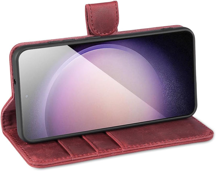 LENSUN Lederhülle für Samsung Galaxy S23, Echtleder Handyhülle [Kartenfach][Klappbar][Echtes Leder H