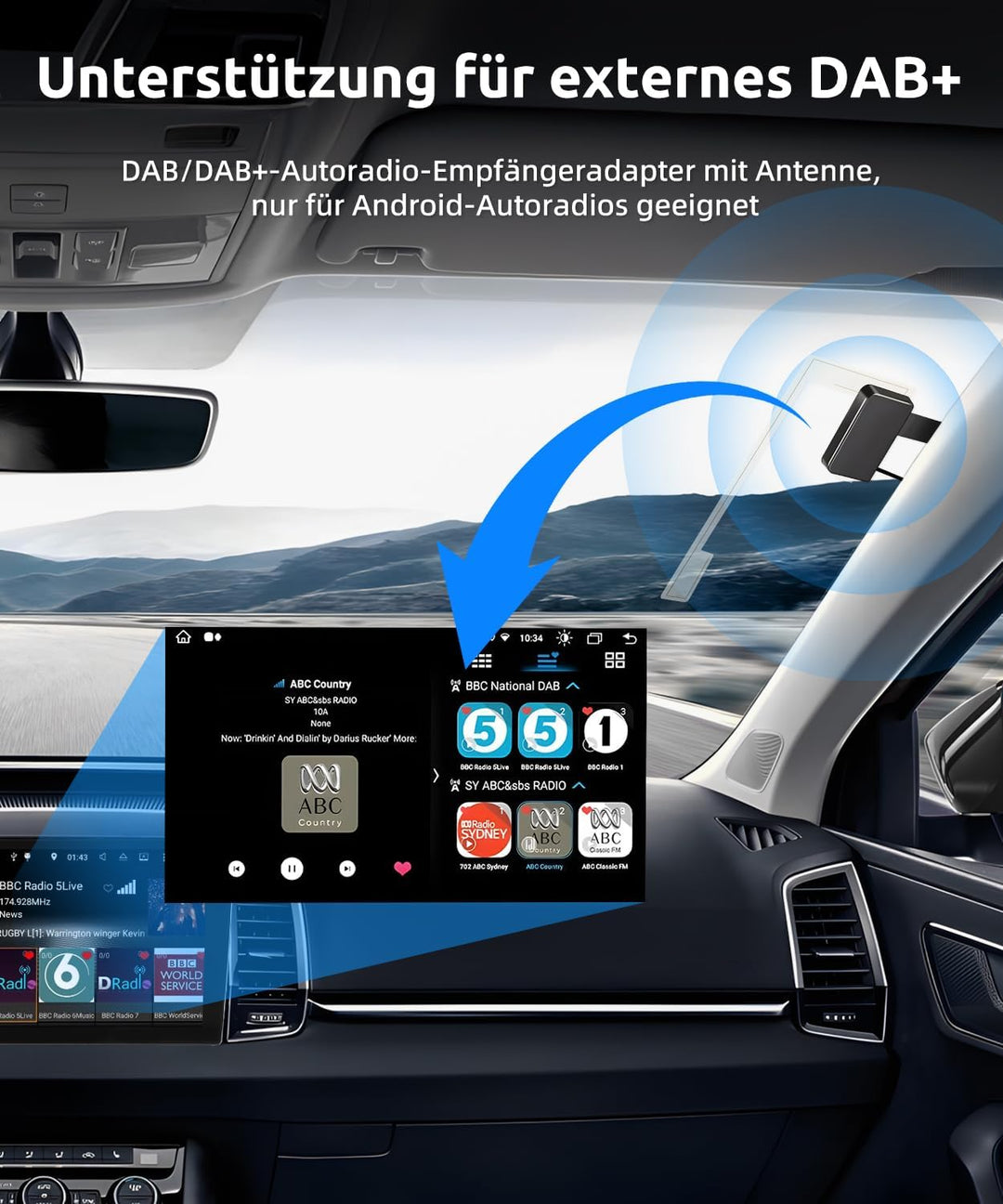 ESSGOO DAB/DAB+ Empfängeradapter für Android Autoradio | Digitaler USB Tuner | Komplettset mit Anten