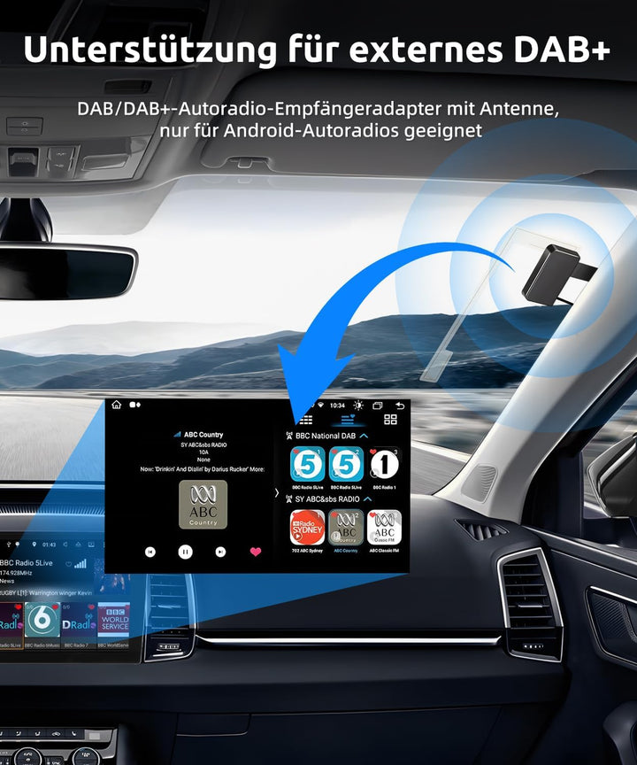ESSGOO DAB/DAB+ Empfängeradapter für Android Autoradio | Digitaler USB Tuner | Komplettset mit Anten