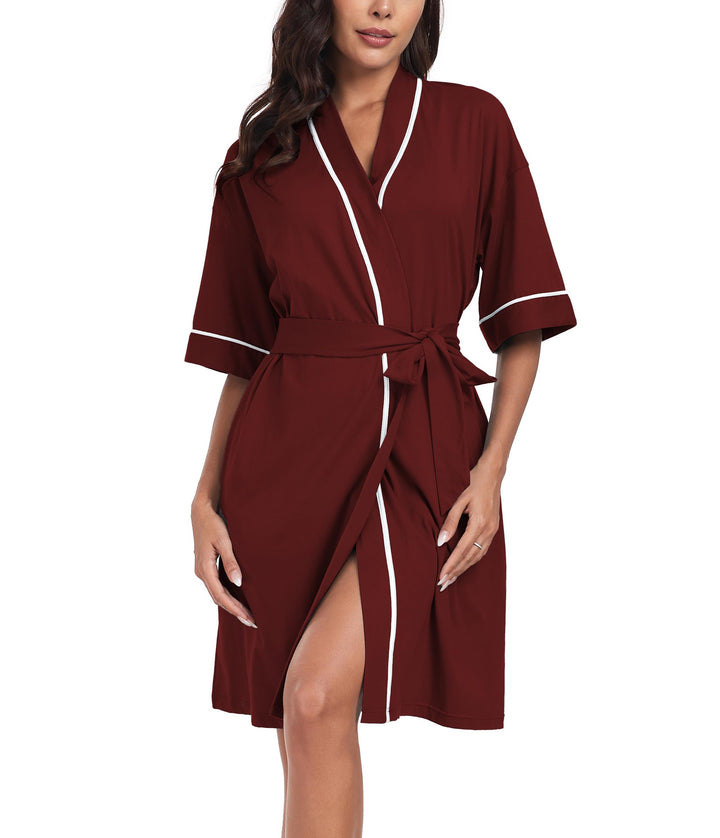 COLORFULLEAF 100% Baumwolle Bademantel Damen Kurz Morgenmantel Leicht Knielang Kimono Saunamantel Na