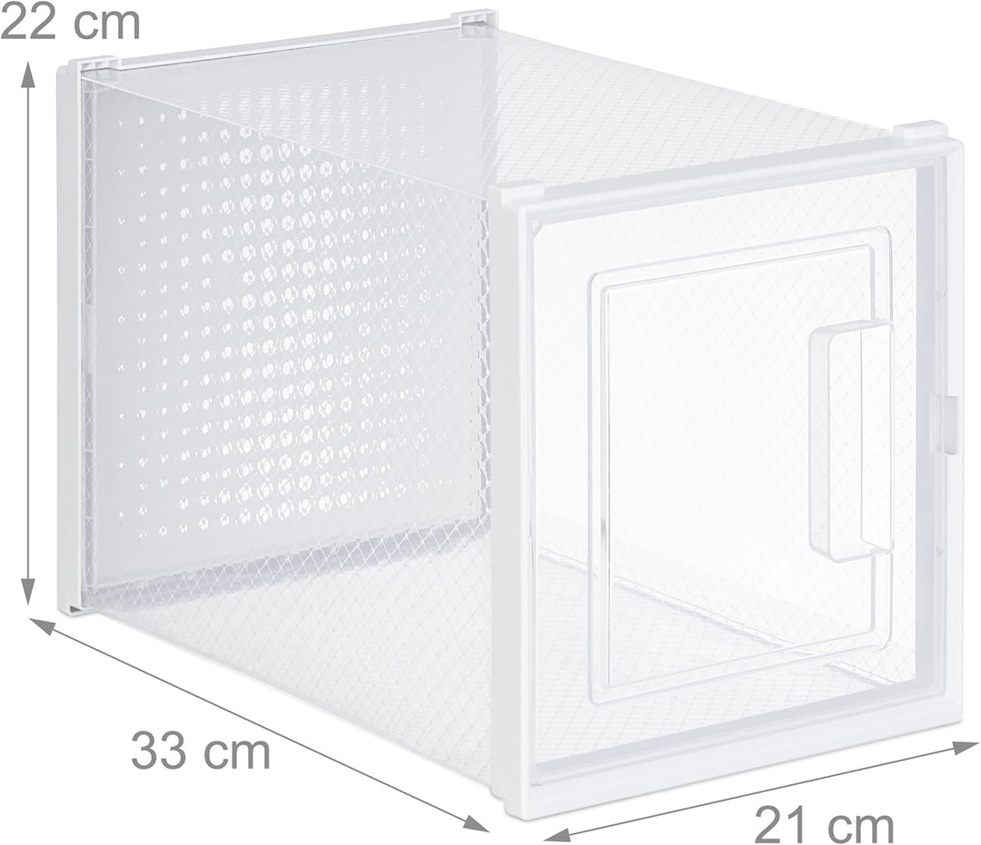 Relaxdays Schuhboxen 6er Set, für High Heels, Schuhorganizer stapelbar, bis Grösse 42, Lüftungsschli