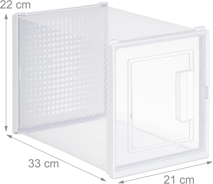 Relaxdays Schuhboxen 6er Set, für High Heels, Schuhorganizer stapelbar, bis Grösse 42, Lüftungsschli