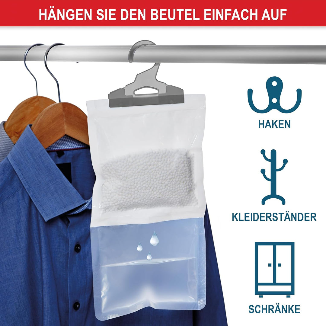 ONBEST XXL Luftentfeuchter Beutel 10x500 ml Beutel - Luftentfeuchter Set zum Aufhängen – Schrank Gra