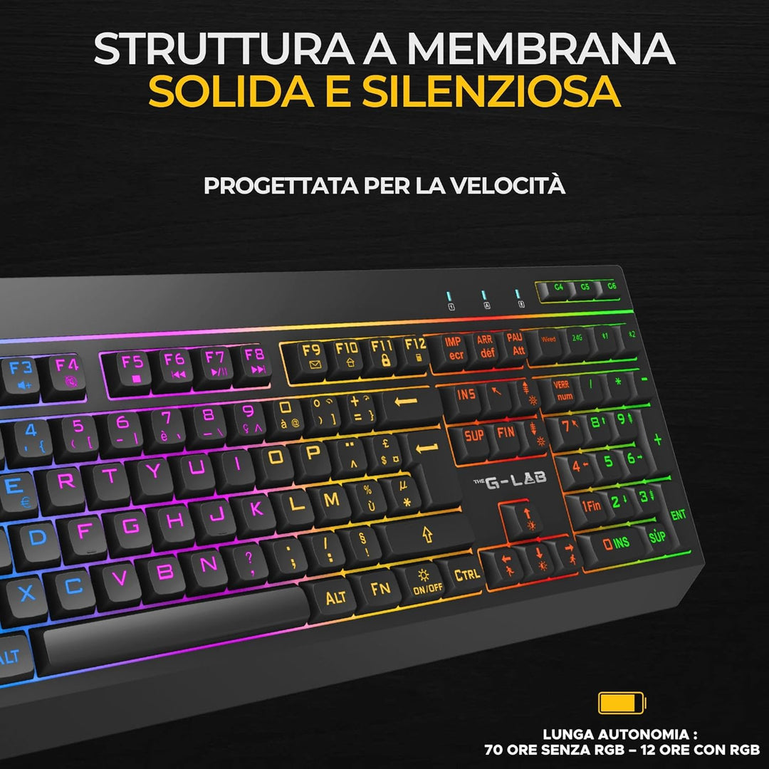 THE G-LAB Combo Tungsten - Kabellose Gaming-Tastatur mit Hintergrundbeleuchtung - Italienisch + 2400