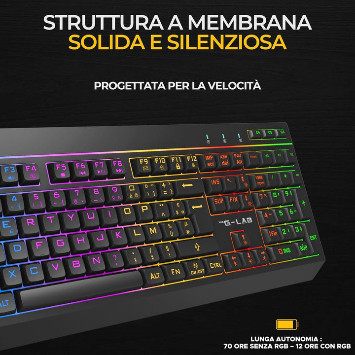 THE G-LAB Combo Tungsten - Kabellose Gaming-Tastatur mit Hintergrundbeleuchtung - Italienisch + 2400