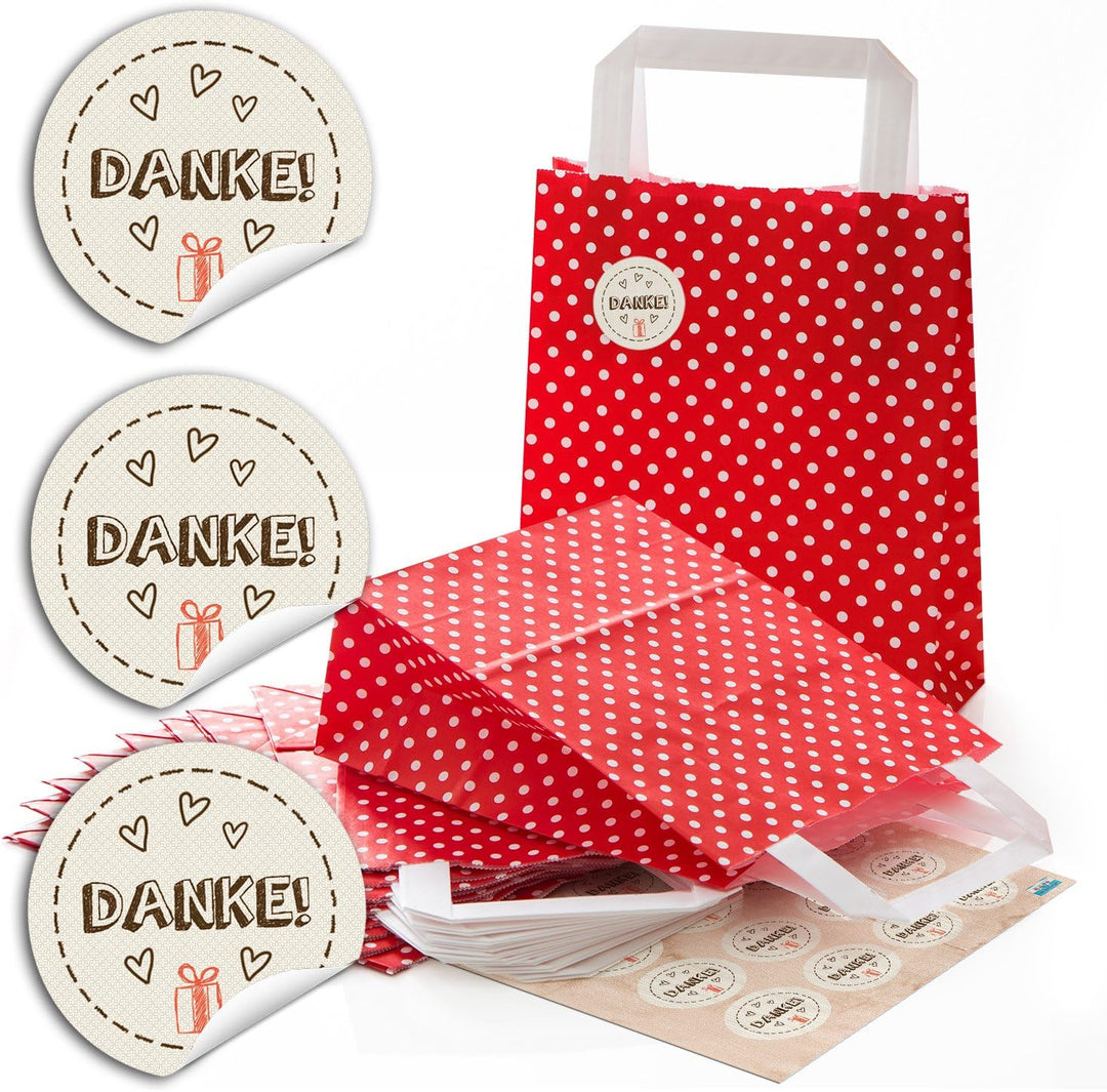 Logbuch-Verlag 50 rot weiss gepunktete Papier Tragetaschen Geschenkbeutel Geschenktaschen 18 x 8 x 2