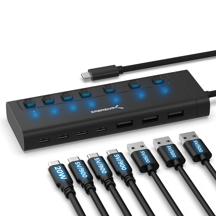 SABRENT USB C Hub 7 Port 48 W mit Schaltern (HB-3A4C) 7 Port 20w Typ C+A, 7 Port 20w Typ C+A