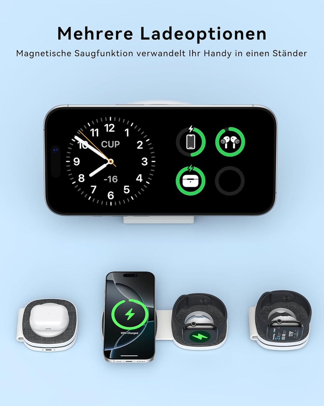 Faltbar 2 in 1 Ladestation für Apple Watch und iPhone für MagSafe Ladegerät für iPhone 17, 16, 15, 1