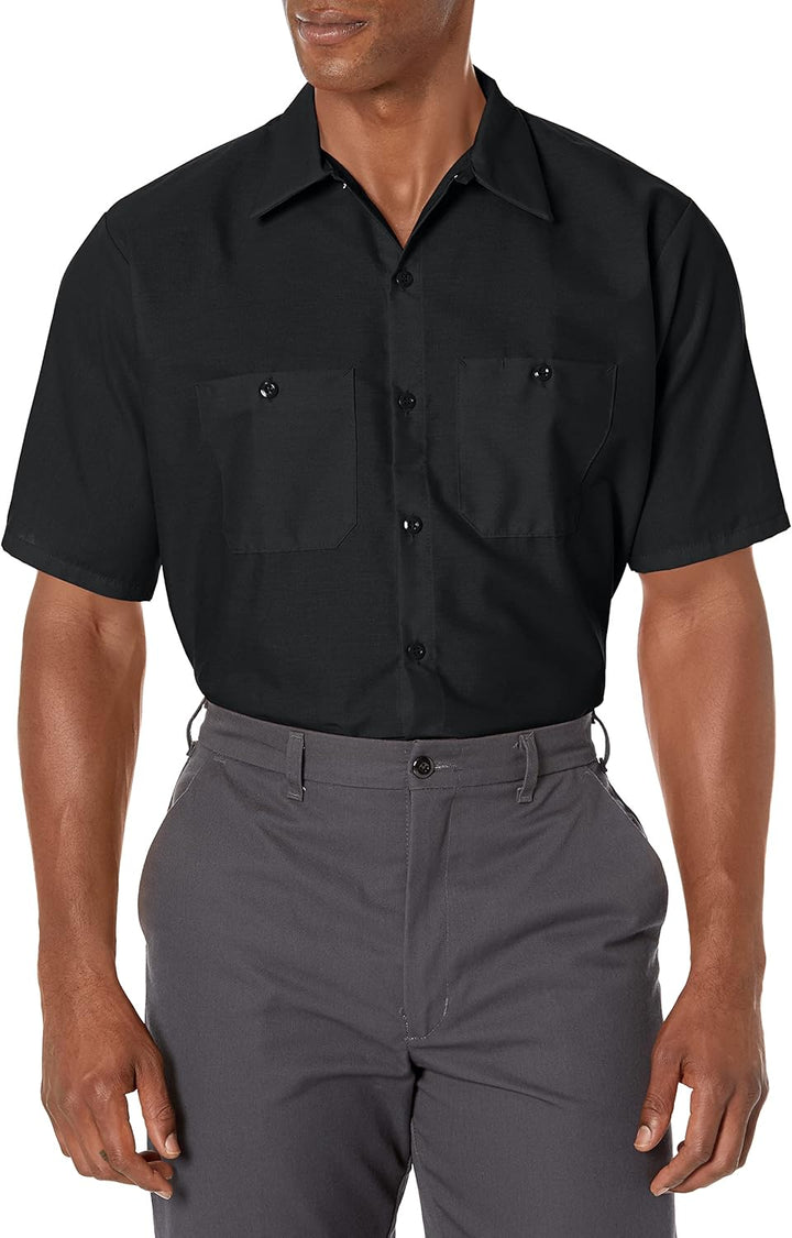 Red Kap Herren Men's Short Sleeve Industrial Stripe Work Shirt Hemd L Schwarz, L Schwarz
