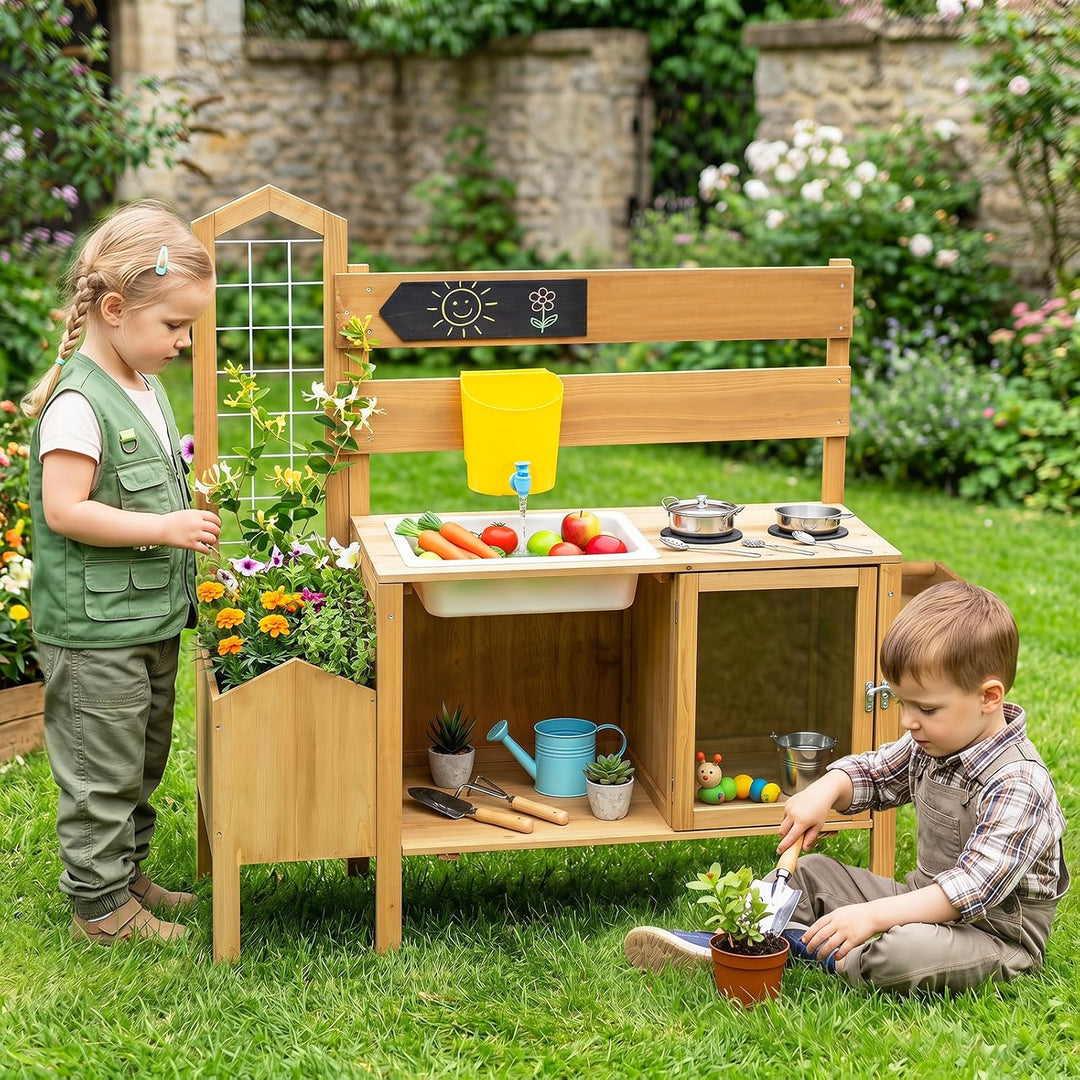 COSTWAY Matschküche Kinder Outdoor, Spielküche mit Wassertank, Spüle