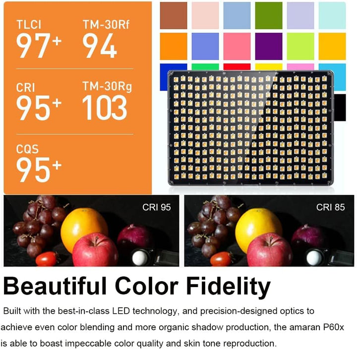 Aputure Amaran P60x Bi-Color Video Light Led Panel, CRI95+ TLCI 97+ 3200-6500K 60W, Unterstützt Sidu