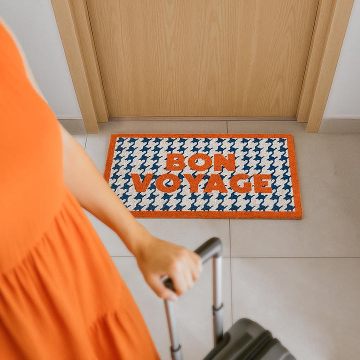 Fisura – Fussmatte “Bon Voyage” aus Kokosnuss mit Rutschfester PVC-Basis. Handbemalte Innenmatte in