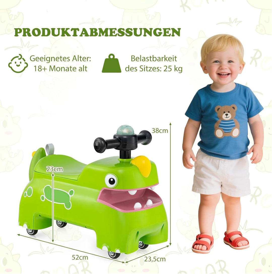 COSTWAY Rutschauto, Rutschfahrzeug mit Stauraum unter dem Sitz, Dinosaurier Schiebauto mit Lichter &