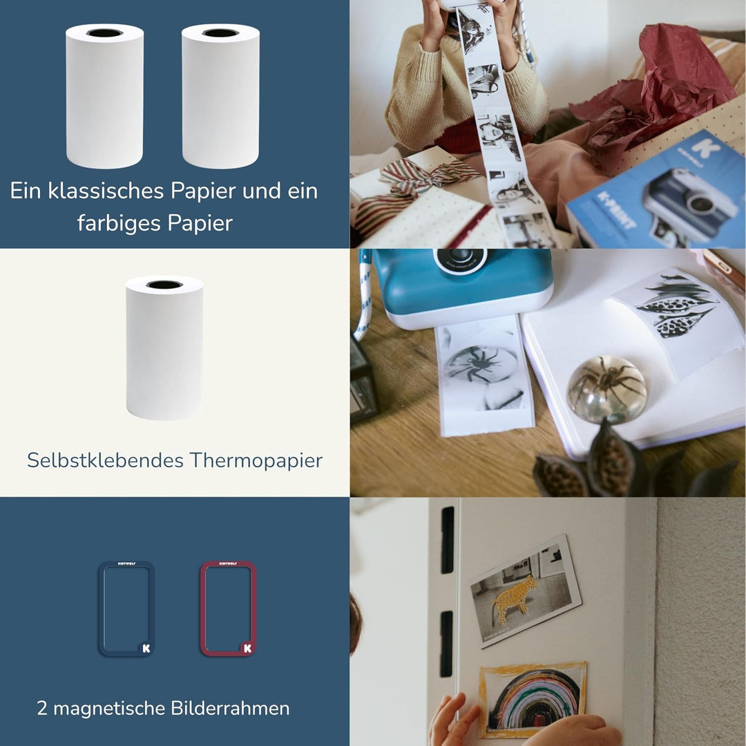 KIDYWOLF - K-Print Blau - Sofortbildkamera für Kinder ab 8 Jahren - Thermodruck ohne Tinte - Fotover