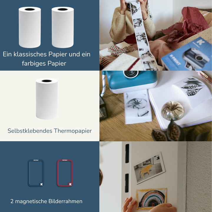 KIDYWOLF - K-Print Blau - Sofortbildkamera für Kinder ab 8 Jahren - Thermodruck ohne Tinte - Fotover