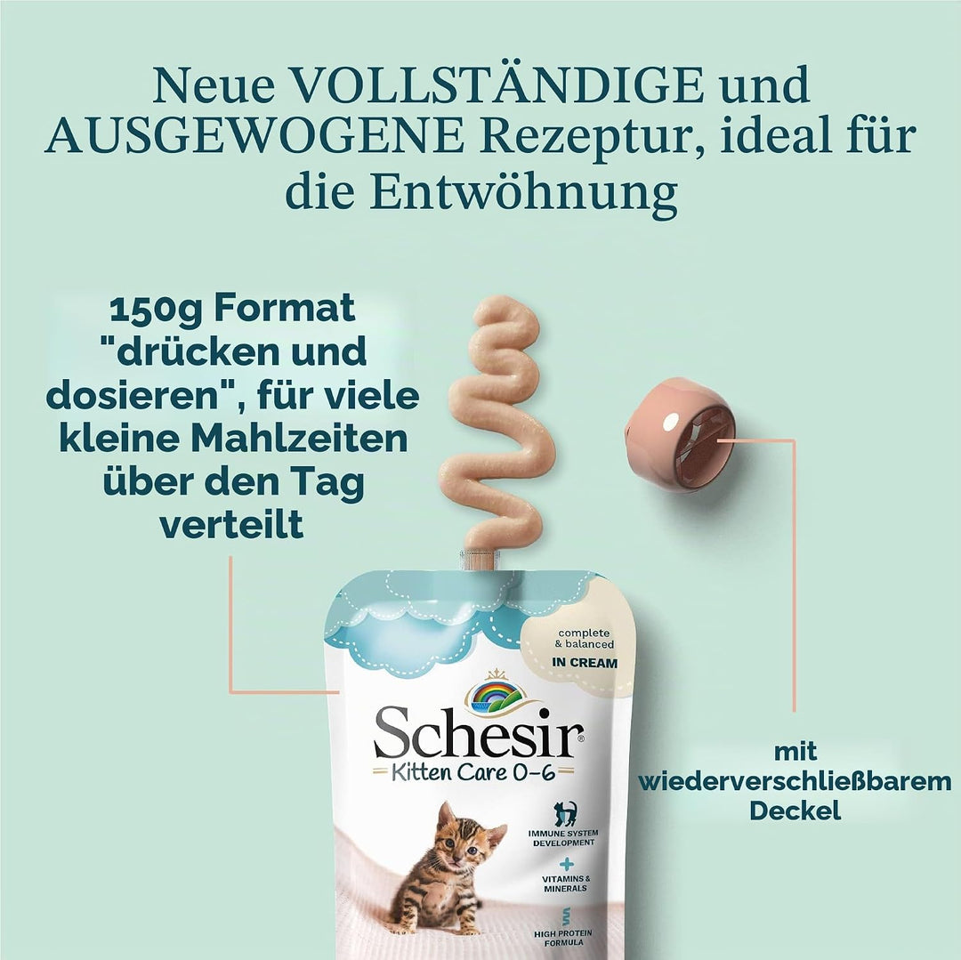 Schesir Cat Kitten Cream Thunfisch - Kitten Nassfutter für Junge Katzen - Hühner-Creme getreidefrei,