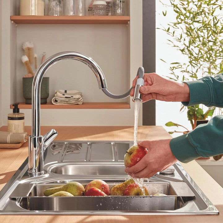 GROHE Start Edge QuickFix - 1-Hebel-Küchenarmatur mit Ausziehfunktion (hoher C-Auslauf, 360° Schwenk
