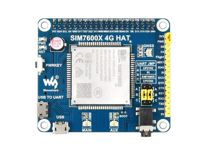 Waveshare 4G/3G/2G/GSM/GPRS/GNSS HAT for Raspberry Pi Jetson Nano Based on SIM7600G-H Supports LTE C