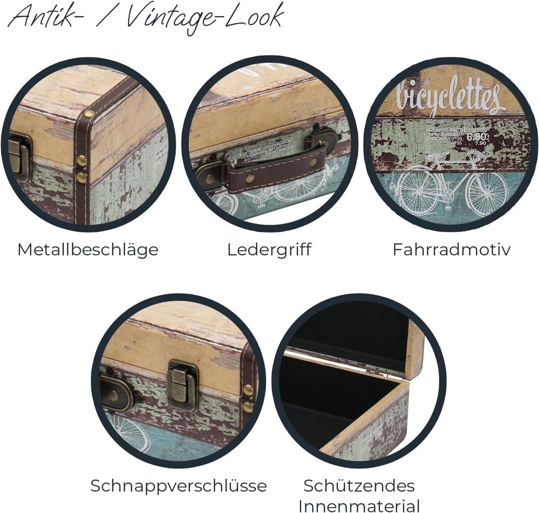 HMF VKO106 Vintage Koffer aus Holz | 44 x 32 x 16 cm | Gross | Deko Fahrrad 44 cm Fahrrad, 44 cm Fah