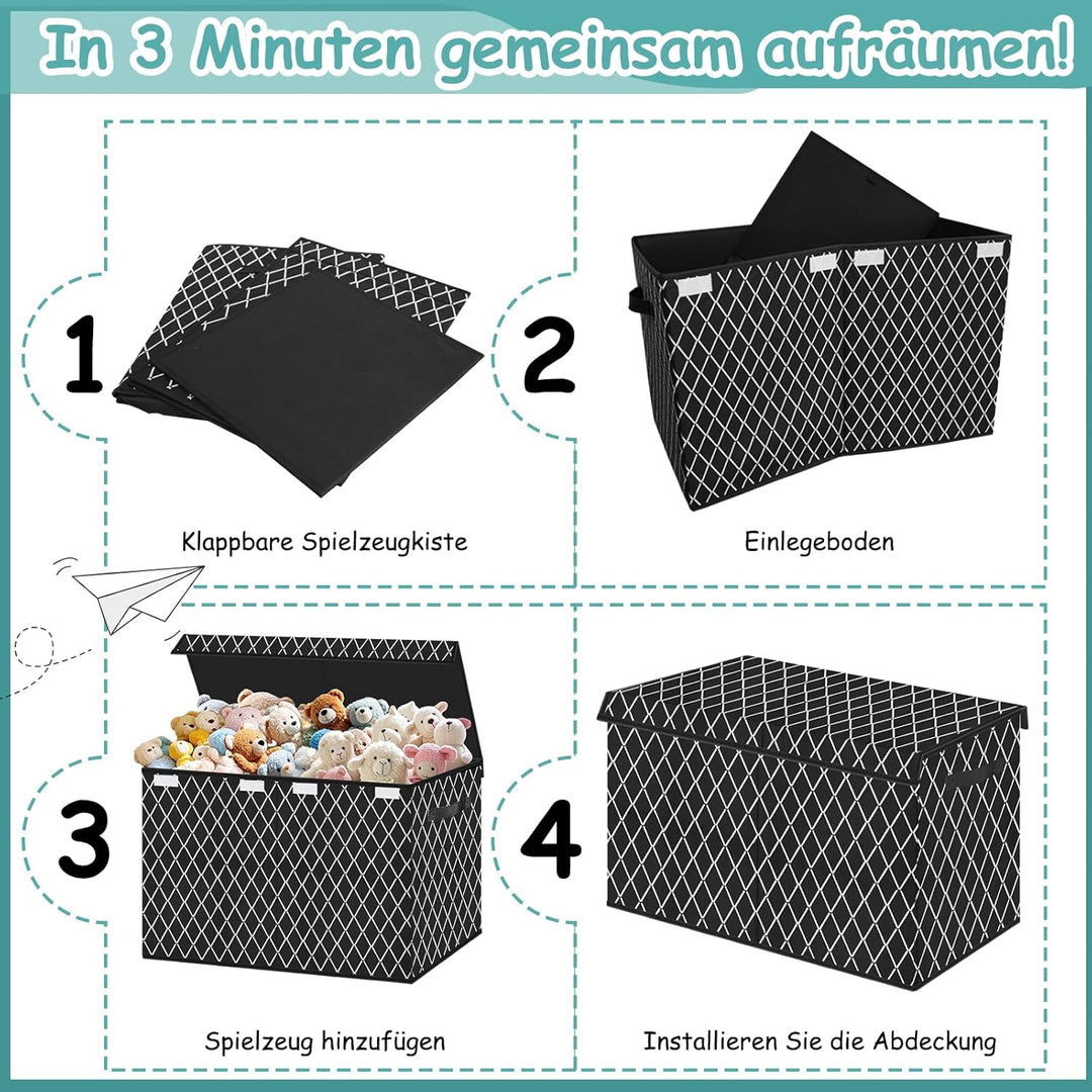 VERONLY Aufbewahrungsbox Spielzeugkiste mit deckel Kinder, 83L Spielzeug Aufbewahrung mit Griffen, F