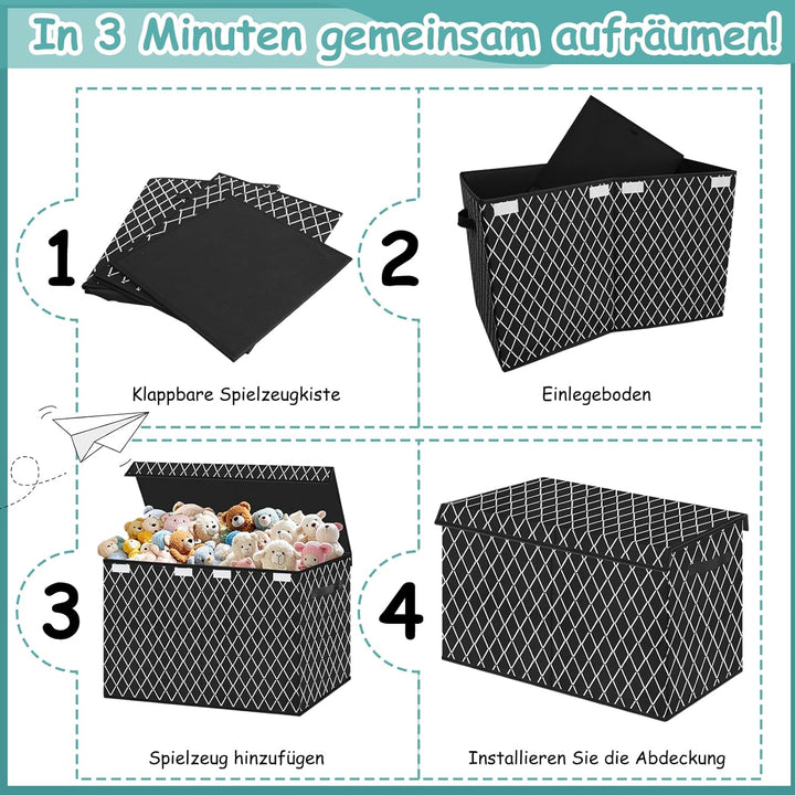 VERONLY Aufbewahrungsbox Spielzeugkiste mit deckel Kinder, 83L Spielzeug Aufbewahrung mit Griffen, F