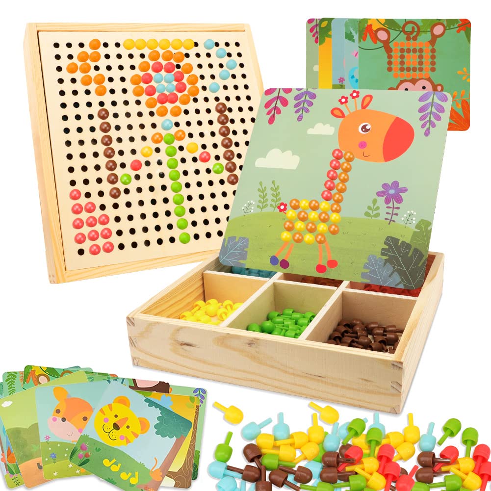 Gohytal Mosaik Steckspiel für Kinder, Spielzeug ab 2 3 4 5 Jahre Holz Mosaik Bastelset Kinder Pegboa