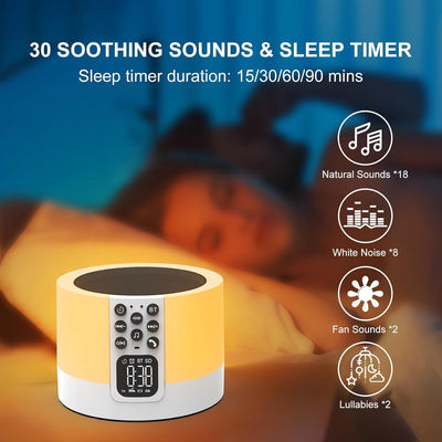 Tragbarer Bluetooth Lautsprecher mit Licht, Digital Wecker, White Noise Machine, Touch Dimmbares Nac