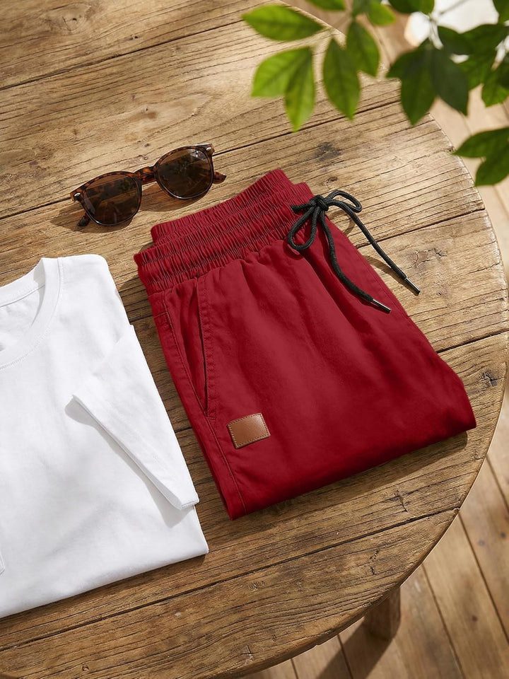 JMIERR Kurze Hosen Herren Shorts Herren Sommer Chino Baumwolle Elastische Taille mit Taschen M Rot,
