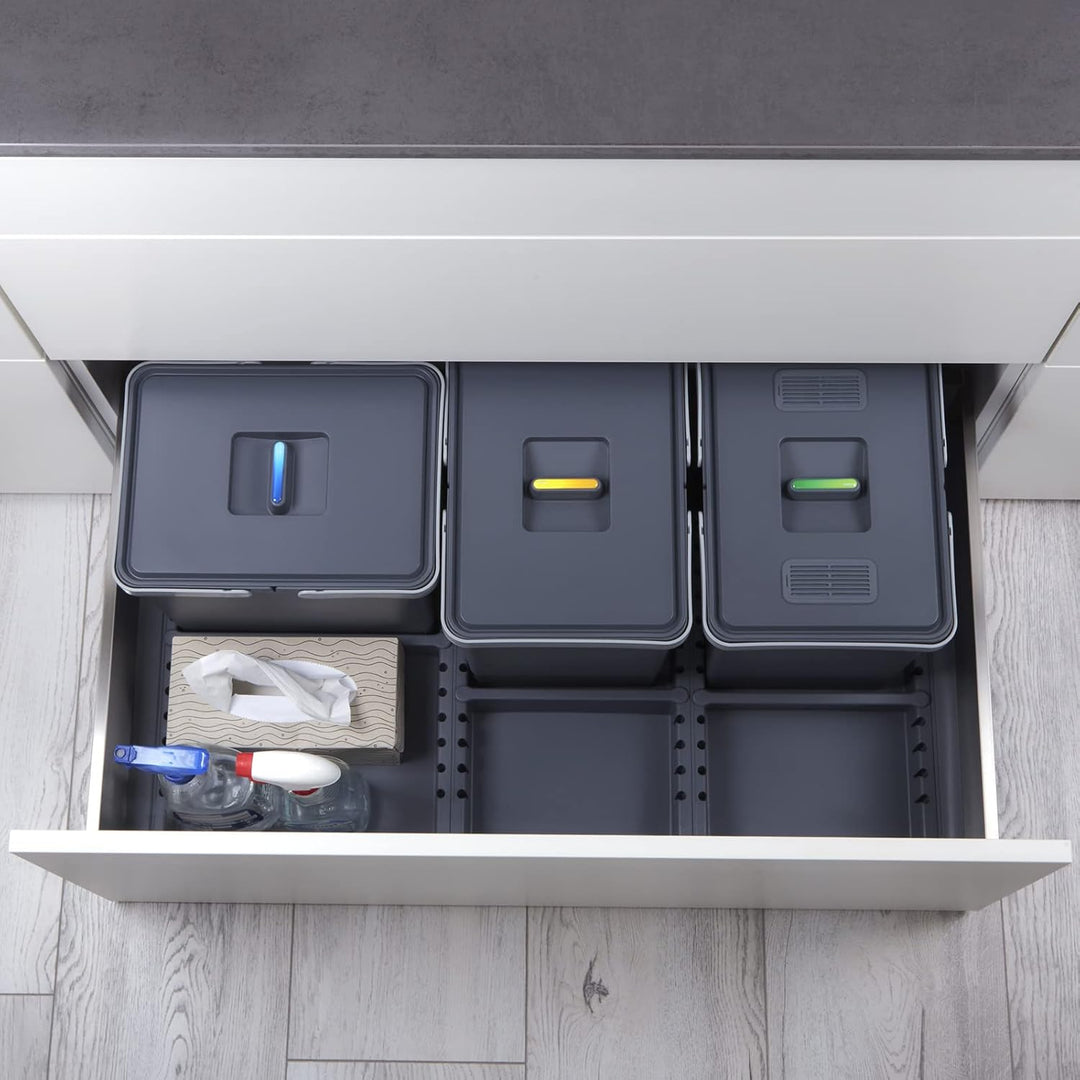 SOTECH Abfallsammler Draw 15+15+15L Abfalltrennsystem mit Deckel Abfallsystem f. Auszug Korpusbreite