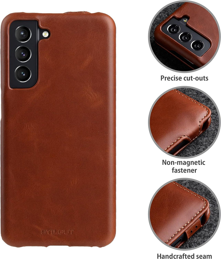 STILGUT UltraSlim kompatibel mit Samsung Galaxy S21 FE 5G Hülle - Samsung S21 FE Flip Case aus Leder