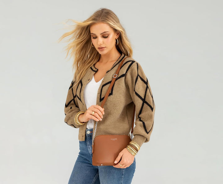 David Jones - Damen Kleine Umhängetasche - Frau Handtasche PU Leder - Tasche Kette Schultertasche Cr