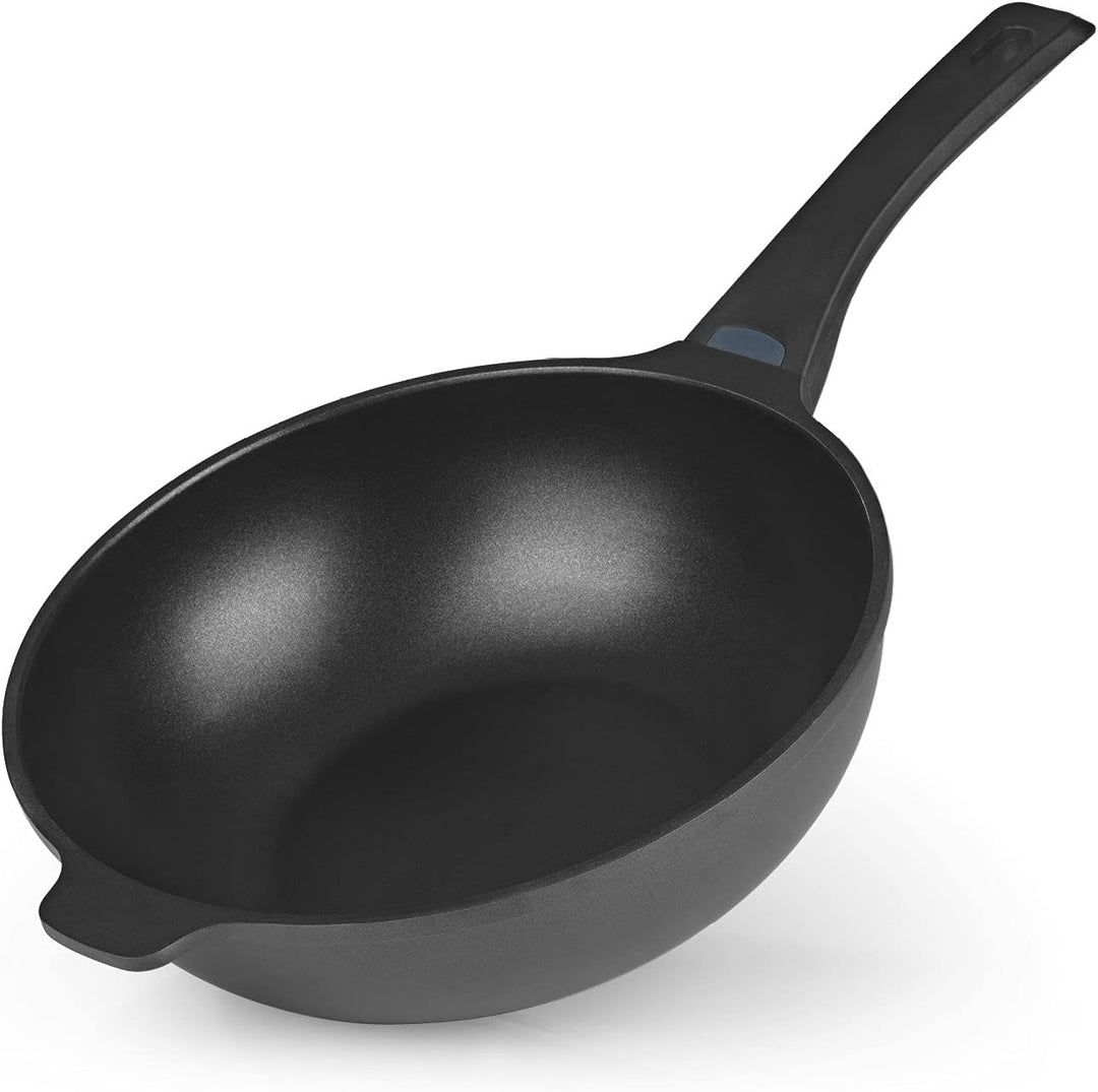 N8WERK Aluguss-Wokpfanne in der Midnight Edition 28 cm | Heat Indicator Farbwechsel-Temperaturanzeig