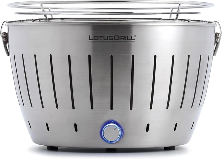 LotusGrill Classic Edelstahl mit USB-Anschluss - der raucharme Holzkohlegrill Stainless, Stainless