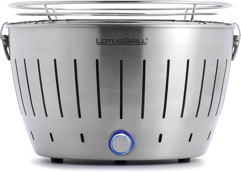 LotusGrill Classic Edelstahl mit USB-Anschluss - der raucharme Holzkohlegrill Stainless, Stainless