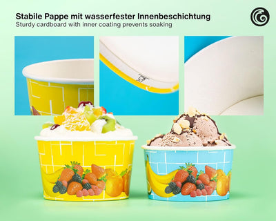 Octopus 200x Eisbecher, EIS- Pappbecher, Früchtebecher mit 260 ml Füllvolumen für 2 Kugeln EIS Gelb