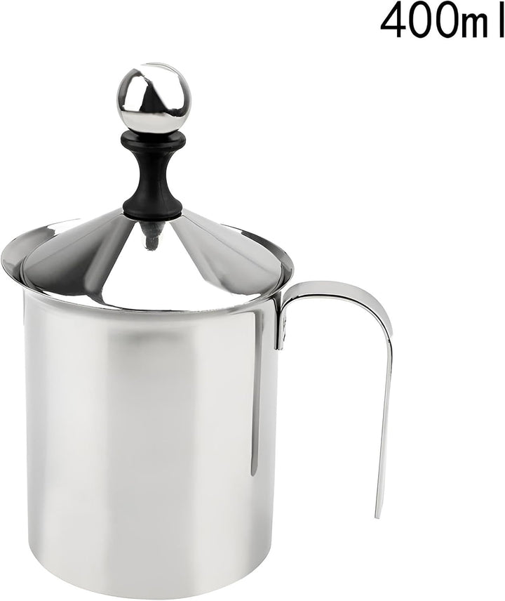Milchaufschäumer manuell Edelstahl poliert | 400ml für 2-3 Portionen innerhalb kürzester Zeit | Milc