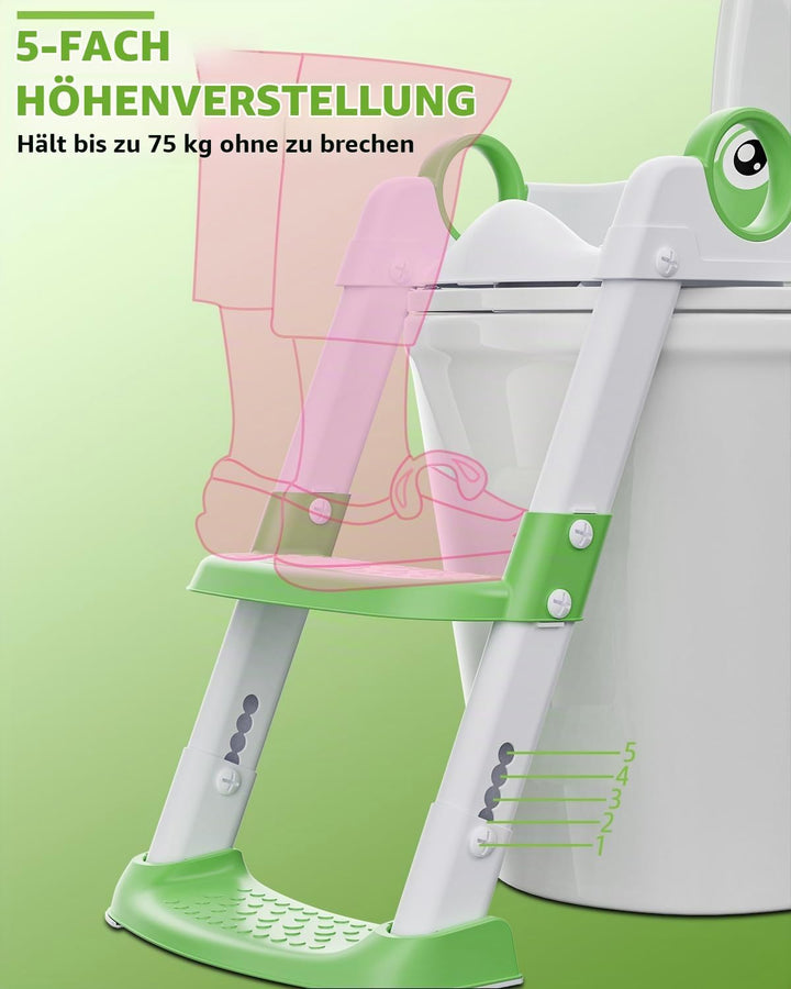Toilettensitz Kinder mit Treppe, WC Sitz Kinder für Jungen und Mädchen, Höhenverstellbar und Klappba