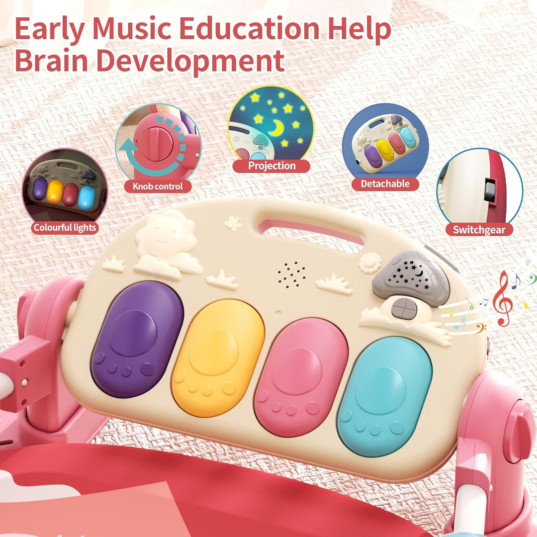 JOVOW Piano-Gym Spieldecke Baby 0-36 Monate, Krabbeldecke für Baby mit Musik und Lichtern, Babyspiel