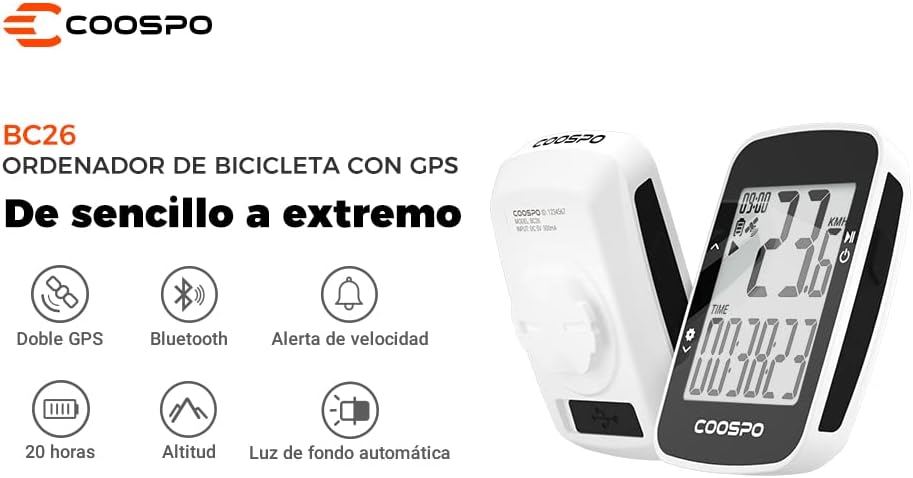 COOSPO BC26 Fahrradcomputer, GPS, Bluetooth, kabellos, mit Geschwindigkeitsalarm, 2,3-Zoll-LCD-Displ