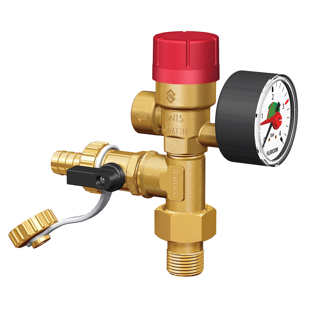 Flamco Prescofiller - Heizungsanlagen Nachfüllvorrichtung mit Sicherheitsventil und Manometer 0-4 ba