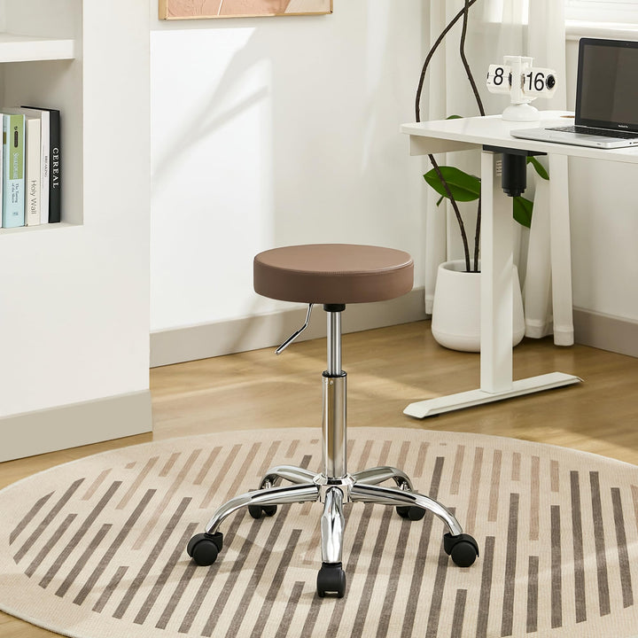 FIRAVOE Höhenverstellbarer Rollhocker aus Kunstleder, ergonomischer rückenloser Büro-Zeichenstuhl 49