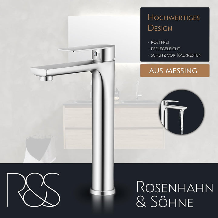 Rosenhahn &amp; Söhne Poel L Design Badarmatur Wasserhahn Badezimmer - Armatur Bad [Chrom] - Heiss + Kal